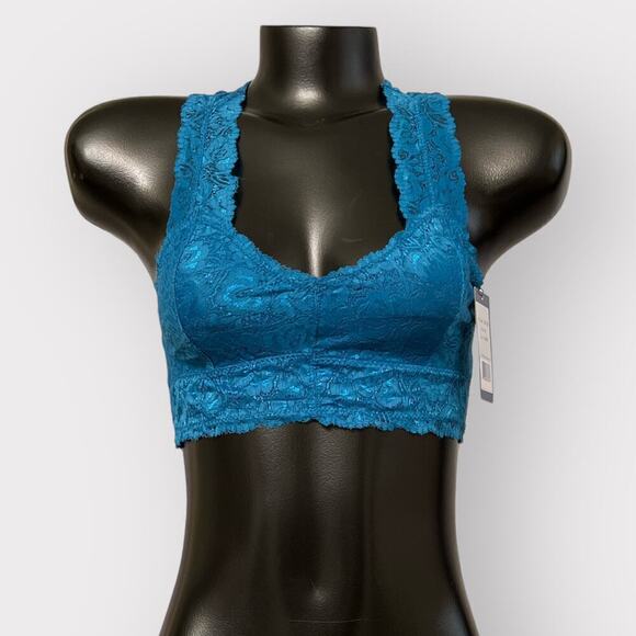 French Affair NEW Teal Blue Lace longline Racerback Bralette Womens M Coquette - Picture 1 of 10